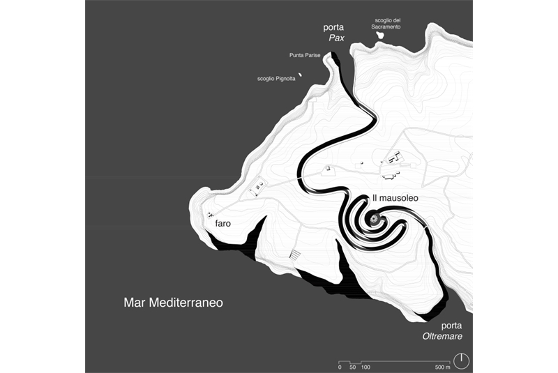 Fig. 8
Thomas Pepino, Il monumento-
memoriale per l’isola di Lampedusa,
planivolumetria, Lampedusa,
2023. Fig. 8
Thomas Pepino, Il monumento-
memoriale per l’isola di Lampedusa,
planivolumetria, Lampedusa,
2023.