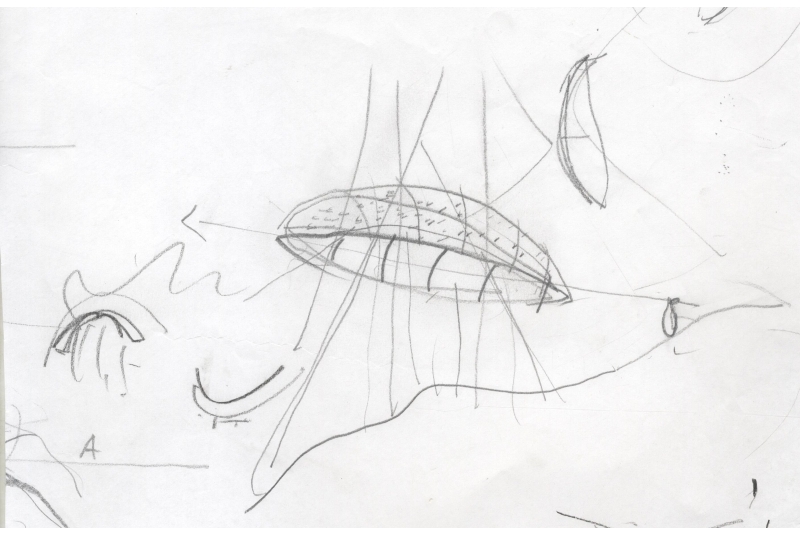 Fig. 18
Schizzi di studio dell’elemento
leggero: grafite su carta. Fig. 18
Schizzi di studio dell’elemento
leggero: grafite su carta.