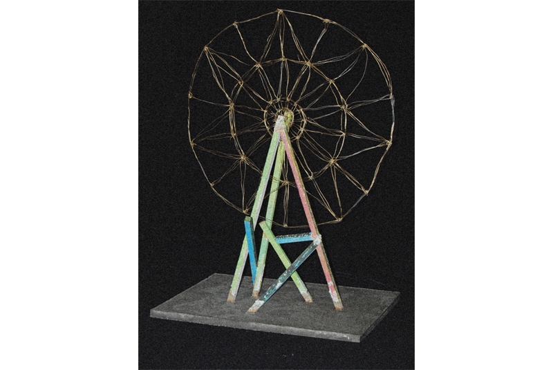 Fig. 1 Photograph of the monument model, tempera-coloured wood, chalk, wire, string. Fig. 1 Photograph of the monument model, tempera-coloured wood, chalk, wire, string.