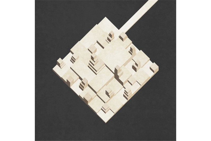 Fig. 9
Assonometria del monumento/
memoriale in condizione di alta marea.