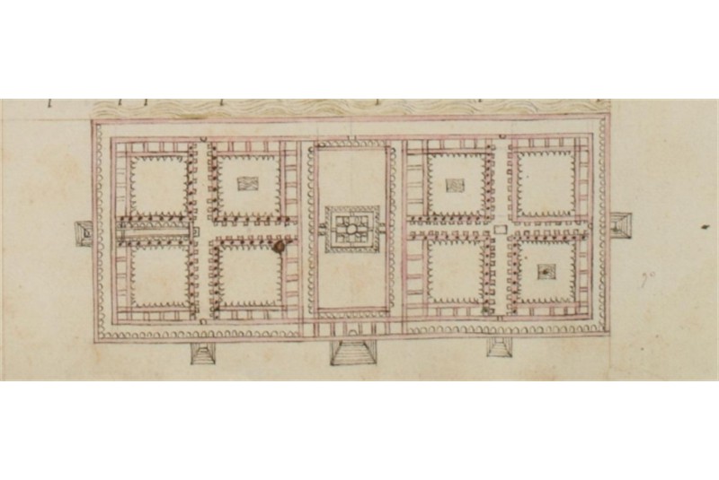 Fig. 4
Filarete, Planimetria della Ca&rsquo;Grande (Ospedale Maggiore) di Milano, dal Trattato di Architettura, 1464 ca. (https://archive.org/details/mss.-ii.-i.-140-images/page/n183/mode/2up).