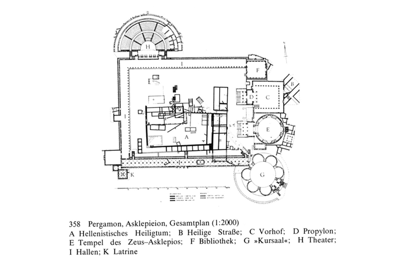 Fig. 7 - Pergamo, Pianta dell'Asklepeion, seconda met&agrave; del IV secolo a.C. / Pergamum, Plan of the Asklepeion, second half of the 4th century BC.