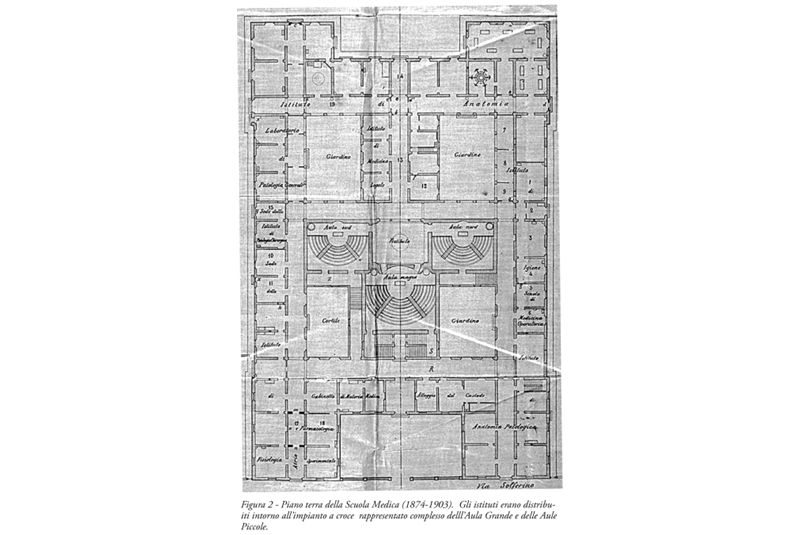 Fig. 62 - Pianta della Scuola Medica dell&rsquo;Universit&agrave; di Pisa, 1597 / Plan of the Medical School of the University of Pisa.