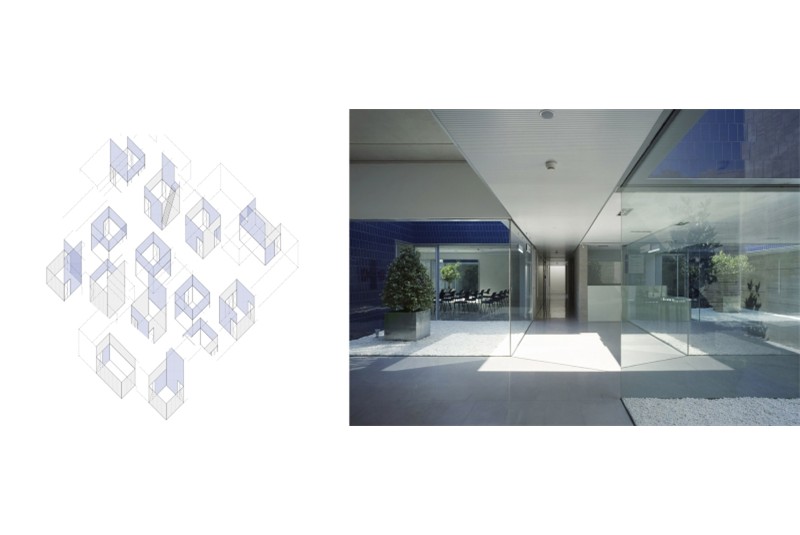 Figg. 14-15
estudio_entresitio, 3*1, Health care centers in Madrid: SanBlas 2005-07. Axonometry and view of the patios.
&copy; estudio_entresitio.
Photo credits: Roland Halbe.