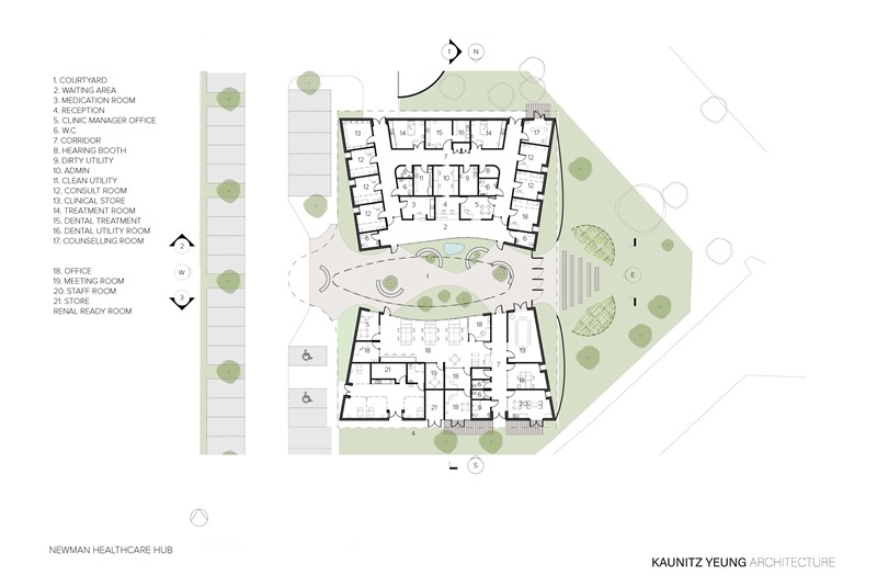 Fig. 7
David Kaunitz, Ka Wai Yeung, PAMS healthcare center, Newman, Australia. Plan.
© KaunitzYeung Fig. 7
David Kaunitz, Ka Wai Yeung, PAMS healthcare center, Newman, Australia. Plan.
© KaunitzYeung