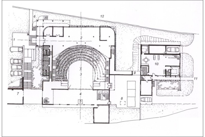 Fig. 3
New Culture Studio (1967) in
Oremeji: plan of the amphitheater
and the attached residence.