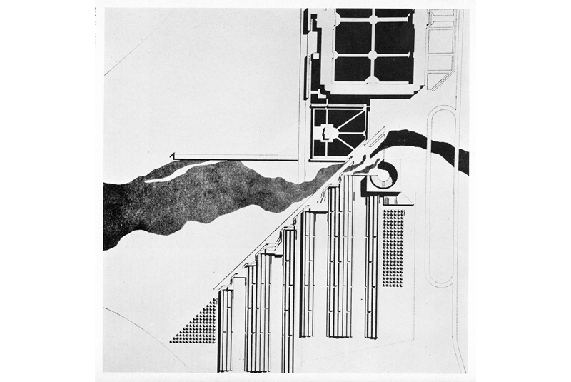 Fig. 21
Costantino Dardi, Giovanni Morabito, Michele Rebora, Ariella Zattera, Veduta prospettica generale e planimetria generale con ombre, Progetto Dom, secondo classificato, Concorso nazionale di idee per il nuovo Cimitero di Modena, 1972
Da «Controspazio», n. 10, ottobre 1972, p. 13. Fig. 21
Costantino Dardi, Giovanni Morabito, Michele Rebora, Ariella Zattera, Veduta prospettica generale e planimetria generale con ombre, Progetto Dom, secondo classificato, Concorso nazionale di idee per il nuovo Cimitero di Modena, 1972
Da «Controspazio», n. 10, ottobre 1972, p. 13.