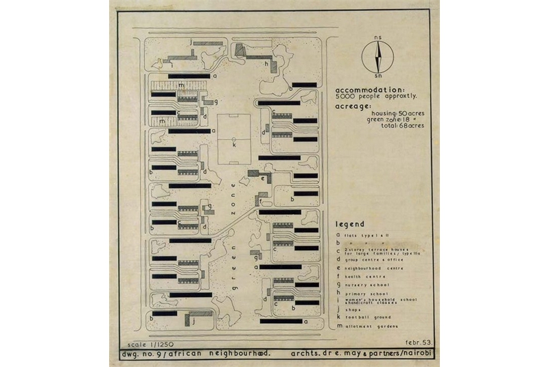 Fig. 7
Planimetria del satellite Port Tudor
a Mombasa realizzato da
Ernst May. &copy;ErnstMayGesellshaft.