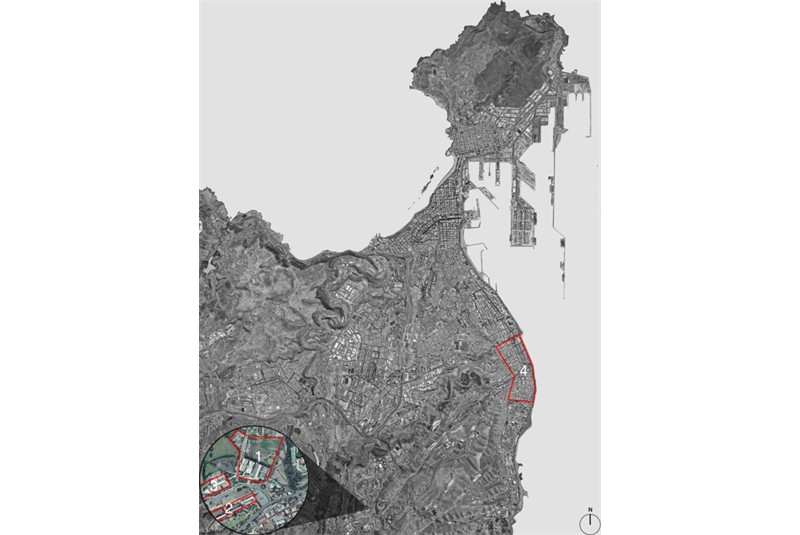 Fig. 2
Estremo nord-est dell’isola di
Gran Canaria con un dettaglio
sul campus di Tafira.
1 Area di progetto di Gianugo
Polesello; 2 Seminario Diocesano;
3 Facoltà di Architettura; 4
Centro storico di Las Palmas de
Gran Canaria. Fig. 2
Estremo nord-est dell’isola di
Gran Canaria con un dettaglio
sul campus di Tafira.
1 Area di progetto di Gianugo
Polesello; 2 Seminario Diocesano;
3 Facoltà di Architettura; 4
Centro storico di Las Palmas de
Gran Canaria.