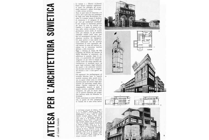 Fig. 27
Guido Canella, "Awaiting Soviet Architecture". Page from «Casabella-Continuità», n. 262, April 1962, p. 5. Fig. 27
Guido Canella, "Awaiting Soviet Architecture". Page from «Casabella-Continuità», n. 262, April 1962, p. 5.
