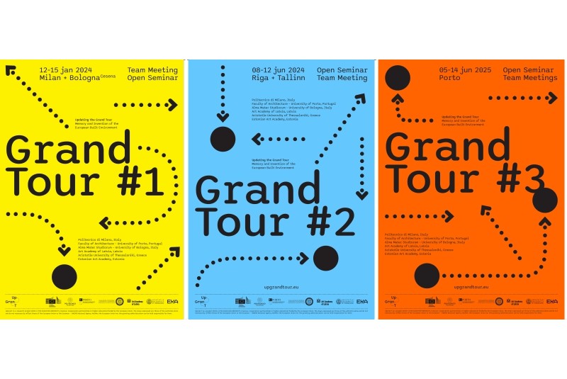 Fig. 5 - Locandine dei Gran Tour #1,
#2 e #3 organizzati nell’ambito
del progetto UpGranT (progetto
grafico Marta Ramos) / Posters of Grand Tour #1, #2 and
#3 (graphic design by Marta Ramos). Fig. 5 - Locandine dei Gran Tour #1,
#2 e #3 organizzati nell’ambito
del progetto UpGranT (progetto
grafico Marta Ramos) / Posters of Grand Tour #1, #2 and
#3 (graphic design by Marta Ramos).