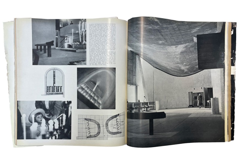 Fig. 15a - Doppie pagine dalla rivista Casabella
Continuità impaginate
da Gae Aulenti. A sinistra: articolo
di Le Corbusier La chiesa
di Notre Dame du Haut a Ronchamp
n. 207, 1955. A destra:
immagini montate dal reportage
di viaggio di Sergio Asti Civiltà
del Giappone, n. 273, 1963. Fig. 15a - Doppie pagine dalla rivista Casabella
Continuità impaginate
da Gae Aulenti. A sinistra: articolo
di Le Corbusier La chiesa
di Notre Dame du Haut a Ronchamp
n. 207, 1955. A destra:
immagini montate dal reportage
di viaggio di Sergio Asti Civiltà
del Giappone, n. 273, 1963.