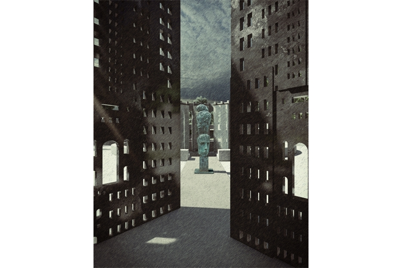 Fig. 2 Fig. 1
Vista dall&rsquo;accesso alla piazza
verso la statua Tra memoria e
oblio.