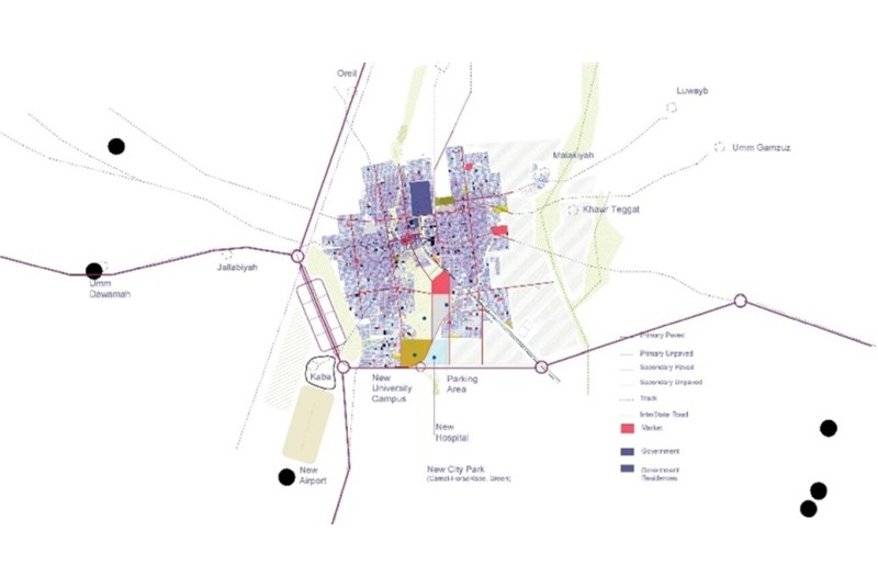 Fig. 3
Schema di Riqualificazione urbana
e studio per nuovo master
plan di El Obeid; elaborazione di
Lucio Barbera, Anna Irene Del
Monaco (2009 circa). Fig. 3
Schema di Riqualificazione urbana
e studio per nuovo master
plan di El Obeid; elaborazione di
Lucio Barbera, Anna Irene Del
Monaco (2009 circa).